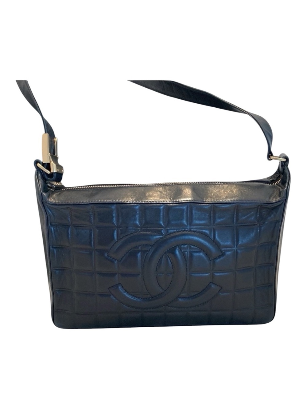 CHANEL vintage Black Quilted Lambskin CC Chocolate Bar Bag w Top Shoulder Strap